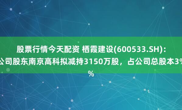 股票行情今天配资 栖霞建设(600533.SH)：公司股东南京高科拟减持3150万股，占公司总股本3%